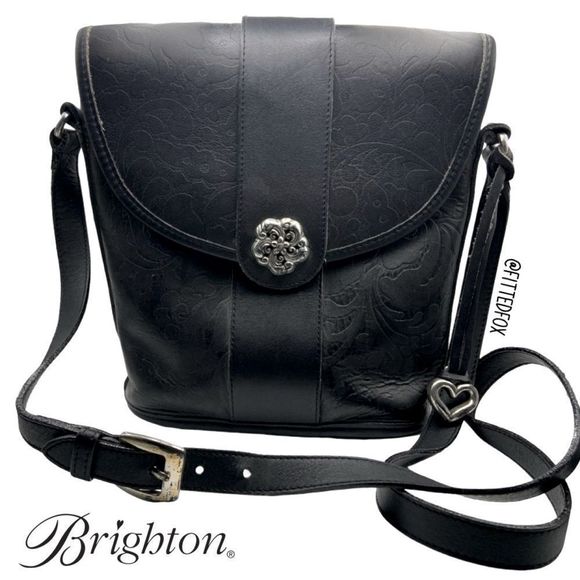 BRIGHTON LEATHER CROSSBODY HANDBAG | EMBOSSED LEATHER | PRE-LOVED - Picture 1 of 10